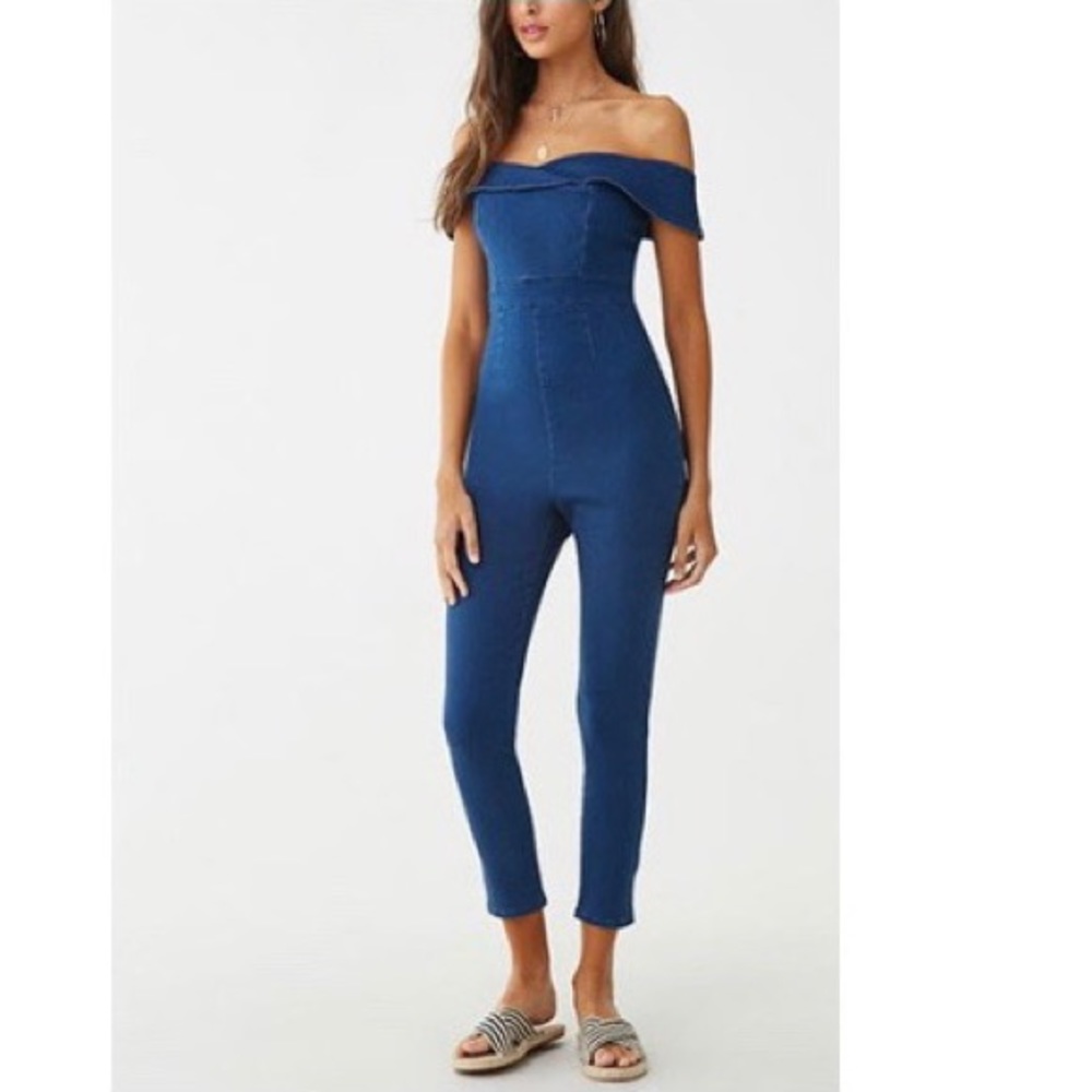 Sleeveless denim romper